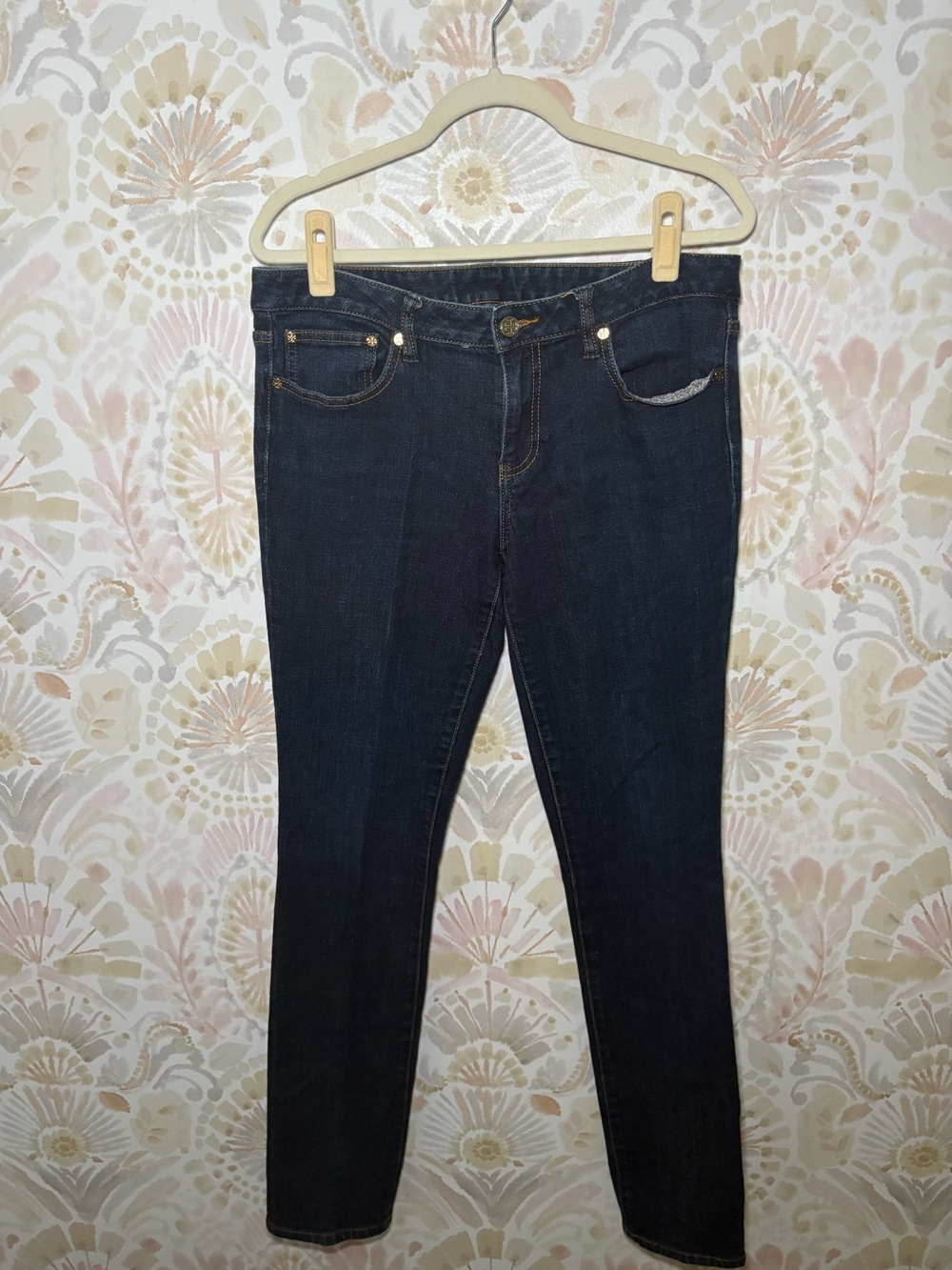 Tory Burch Super Skinny Jeans Dark Wash Indigo Stretch Denim Size 32